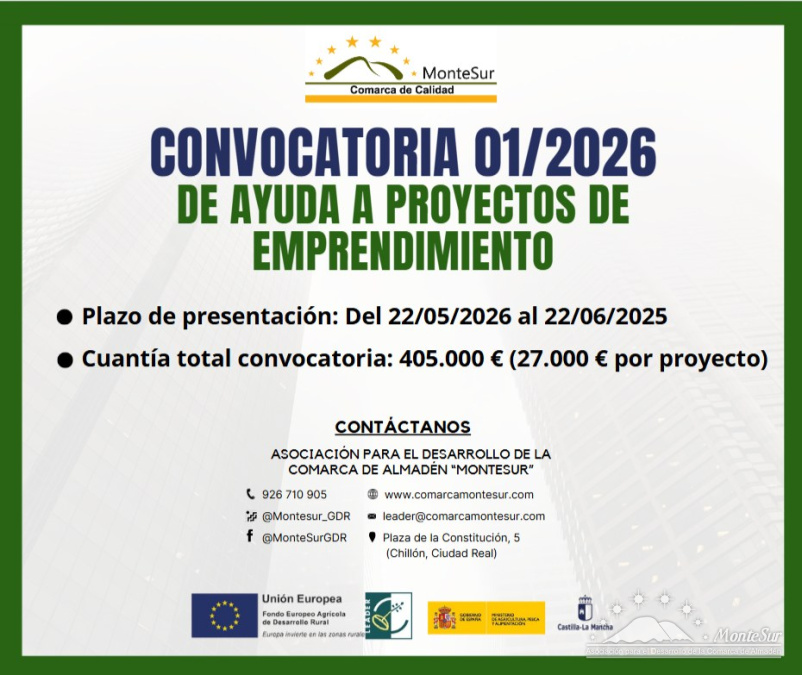 Convocatoria 01/2026 para emprendedores de la comarca de Almadén